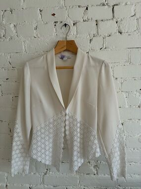 Diane Von Furstenberg White Lace-Trim Women's Blazer